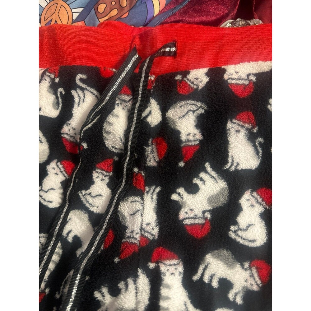 Pillow Talk fleece Cat Santa sleep pants small